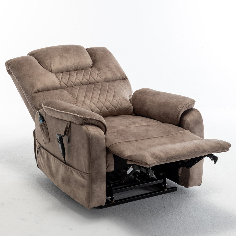 Motor Lift Recliner with Infinite Position & Extra-Wide Seat, Beige+brown