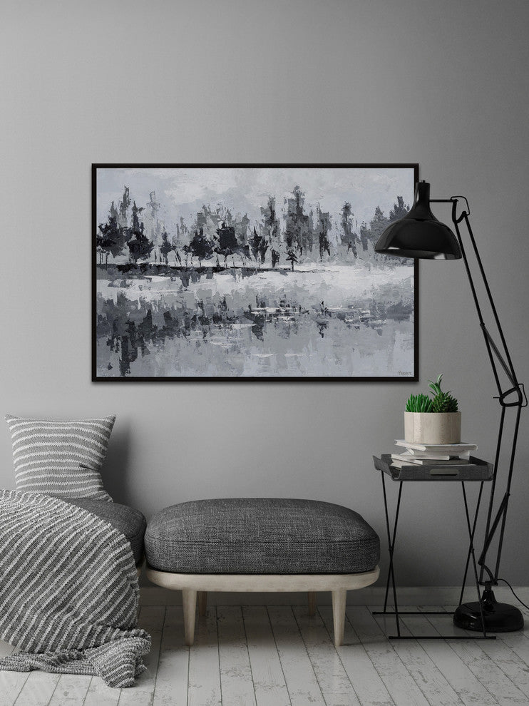 "Dark Lake" Floater Framed Painting Print on Canvas, 60"x40"