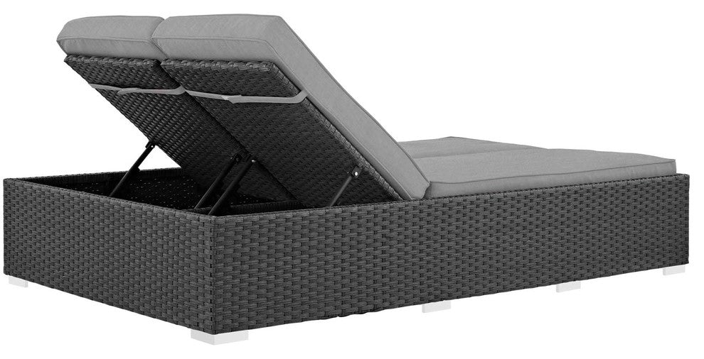 Modern Outdoor Lounge Chair Chaise, Sunbrella Rattan Wicker, Multi/Gray
