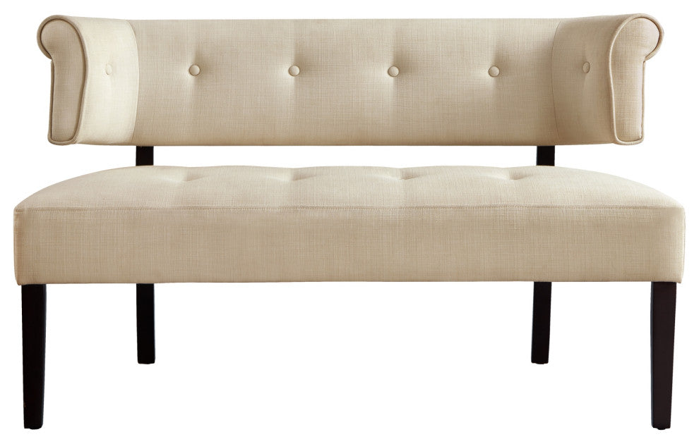 Inspired Home Elisabeth Bench Upholstered, Beige Linen