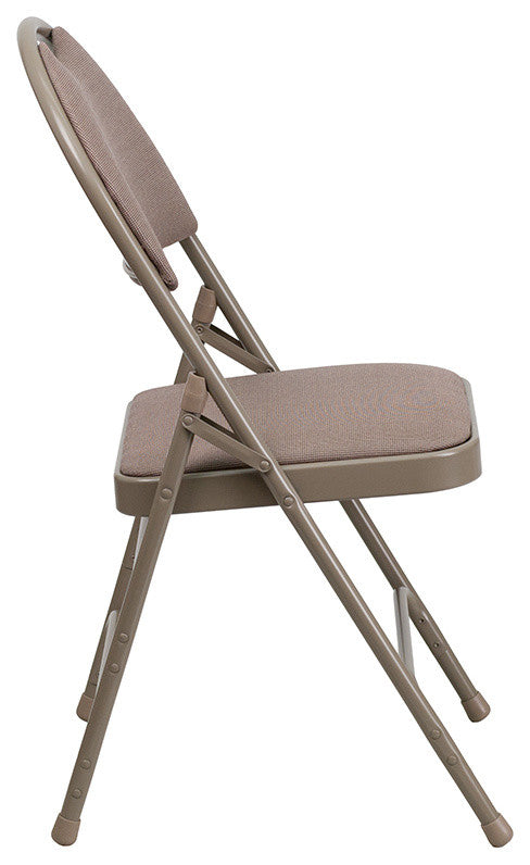 Triple Braced Beige Fabric Metal Folding Chair With Easy-Carry Handle, Set of 4