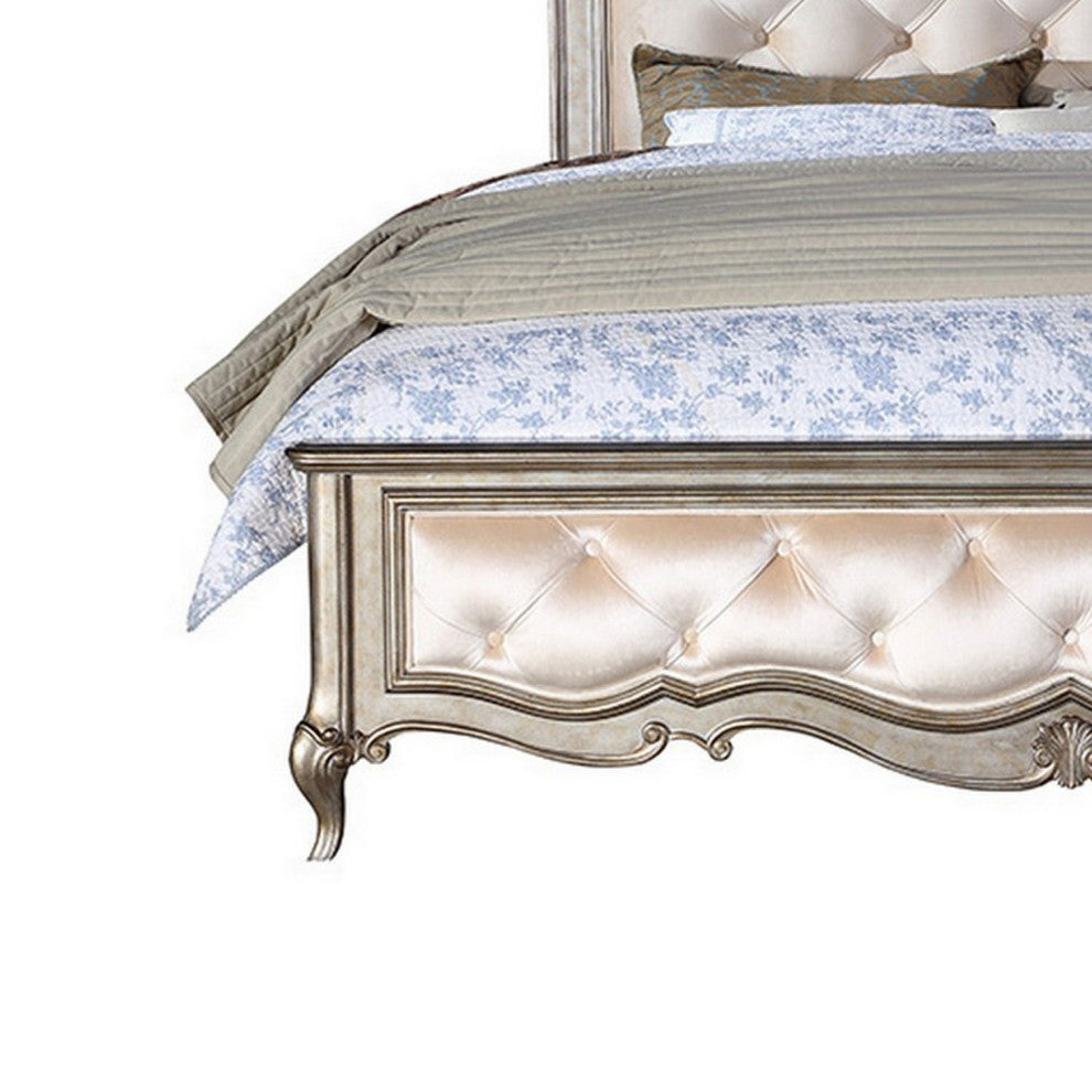 Benzara BM261927 Eastern King Bed With Button Tufting and Raised Molding, Gold
