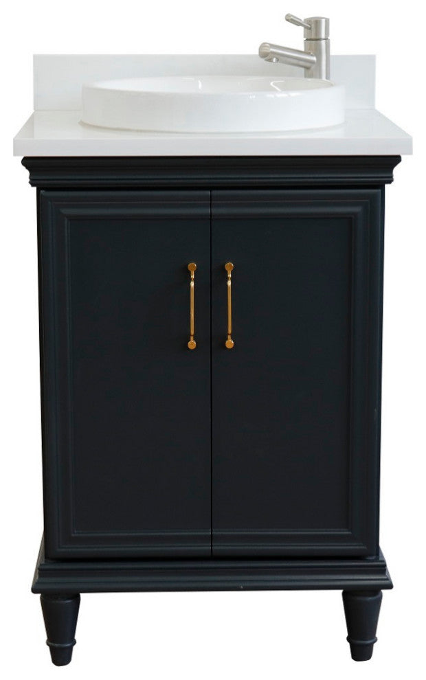 25" Single Vanity, Dark Gray Finish With Engineered Stone Top And Round Sink