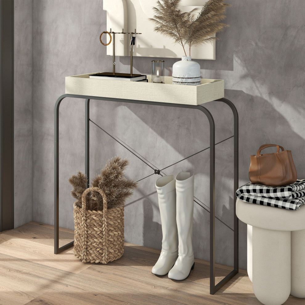 Yazzy 33.25" Rectangle Wood Console Table With Raised Edges, Cream Weave