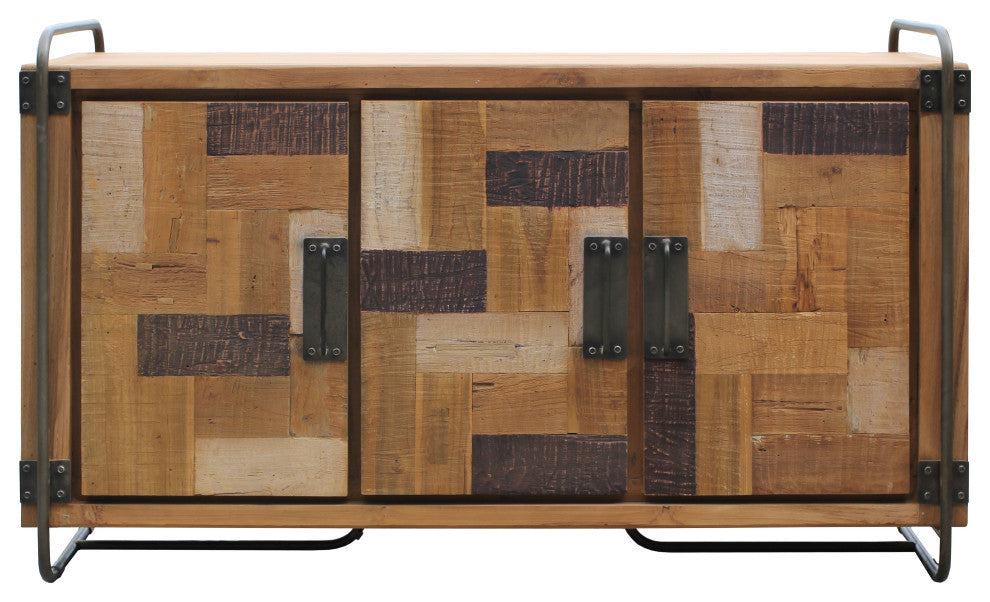 Recycled Teak Wood Katari Bathroom Linen Cabinet With 3 Doors