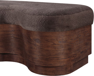 Savoy Upholstered Bench, Brown, Velour Fur Fabric, Walnut Finish