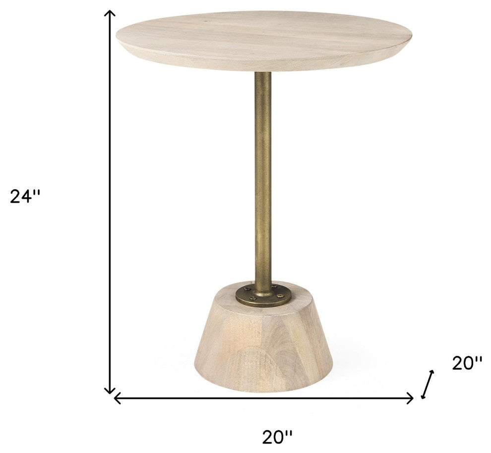 Light Blond Pedestal Table With Gold Detailing