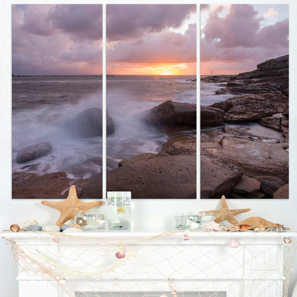 "Stormy Waves in Beautiful Australia Beach" Metal Wall Art, 3 Panels, 36"x28"