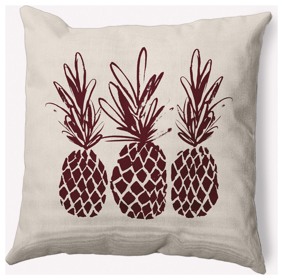 18" x 18" Pineapples Indoor/Outdoor Polyester Throw Pillow, Pomegranate