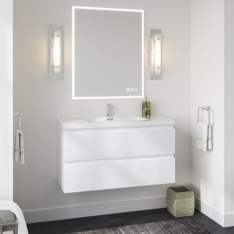 Beacon Bath Vanity, High Gloss White, 42", Single Sink, Wall Mount