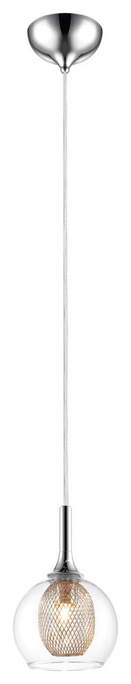 Auge 1 Light Mini Pendant, Chrome With Clear / Mesh Glass