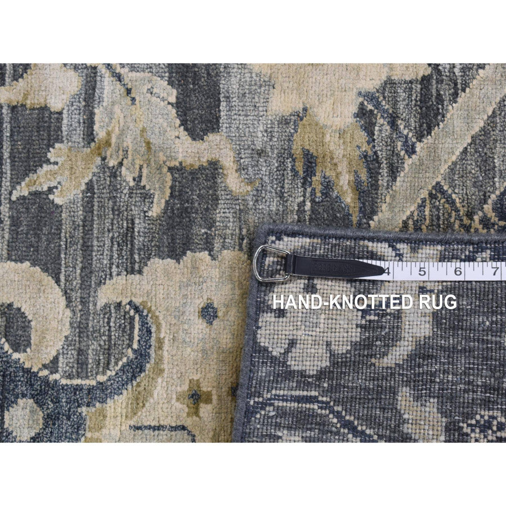 Thunder Gray Hunting Design Silk With Wool Hand Knotted Oriental Rug 4'x6'3"