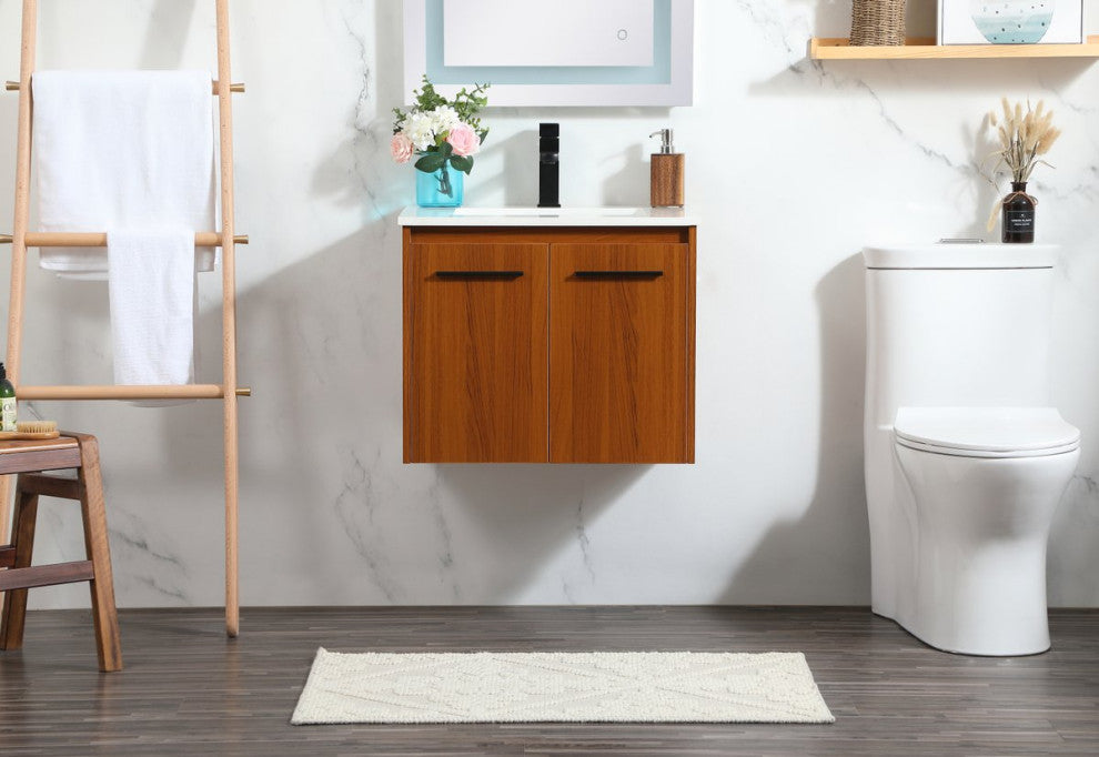 Phoebe Single Bathroom Vanity, Teak, 24", Without Backsplash