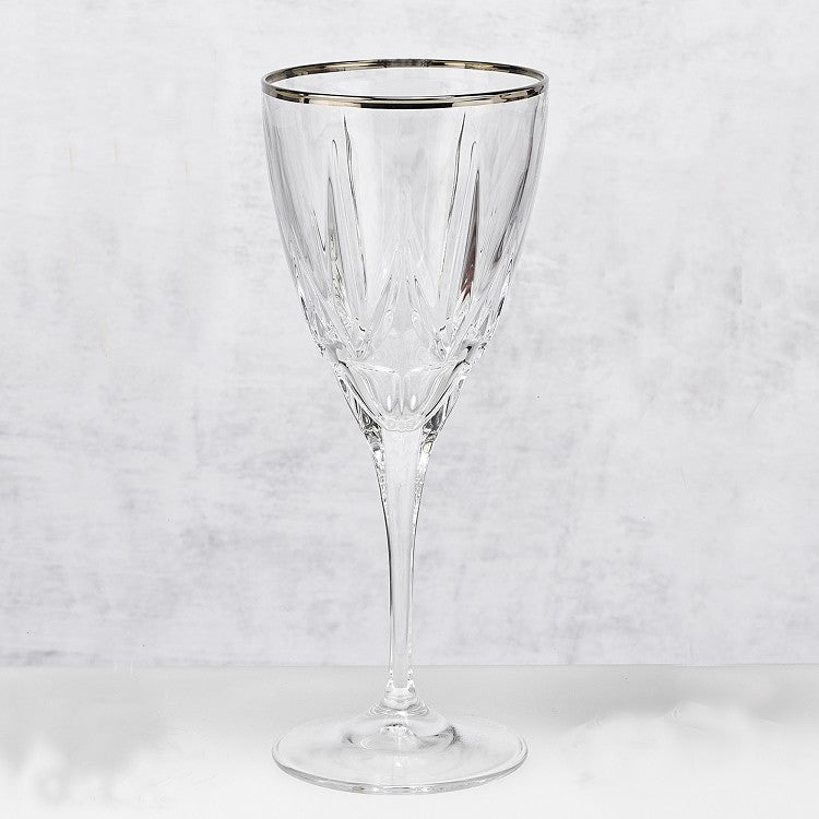 Chic Set of 6 White Wine Goblets with Platinum Trim By Lorren Home Trends