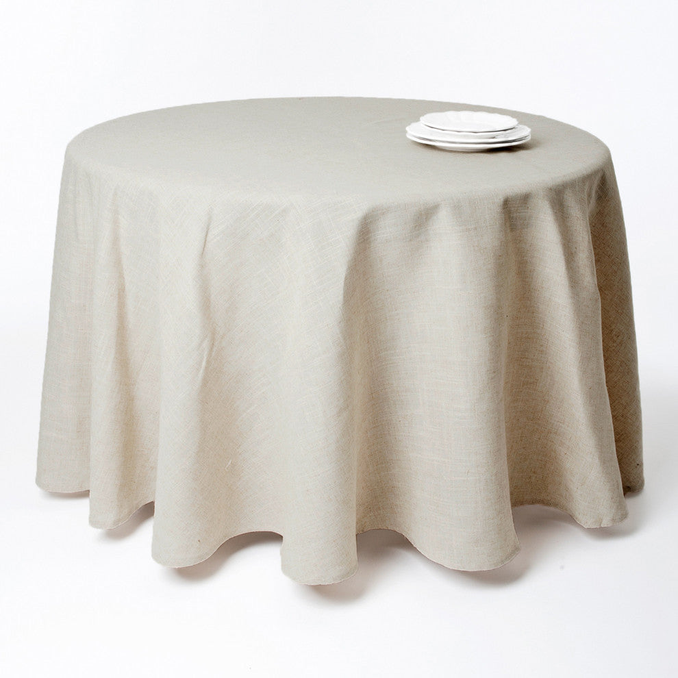 Classic Linen Blend Tablecloth, Natural, 96" Round