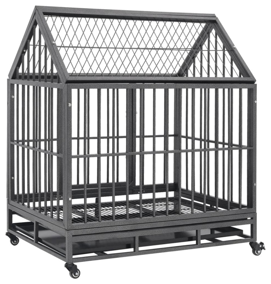 vidaXL Dog Cage Dog Crate with Removable Tray Lockable Wheels Dog Kennel Steel