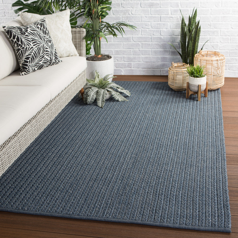 Jaipur Living Iver Indoor/Outdoor Solid Blue/Gray Area Rug, 3'x12'