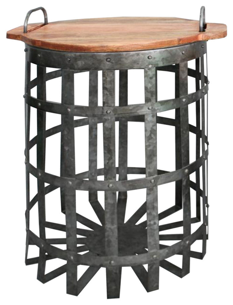 Industrial Grid End Table With Lid Handles Set of 2 Galvanized Gray Brown