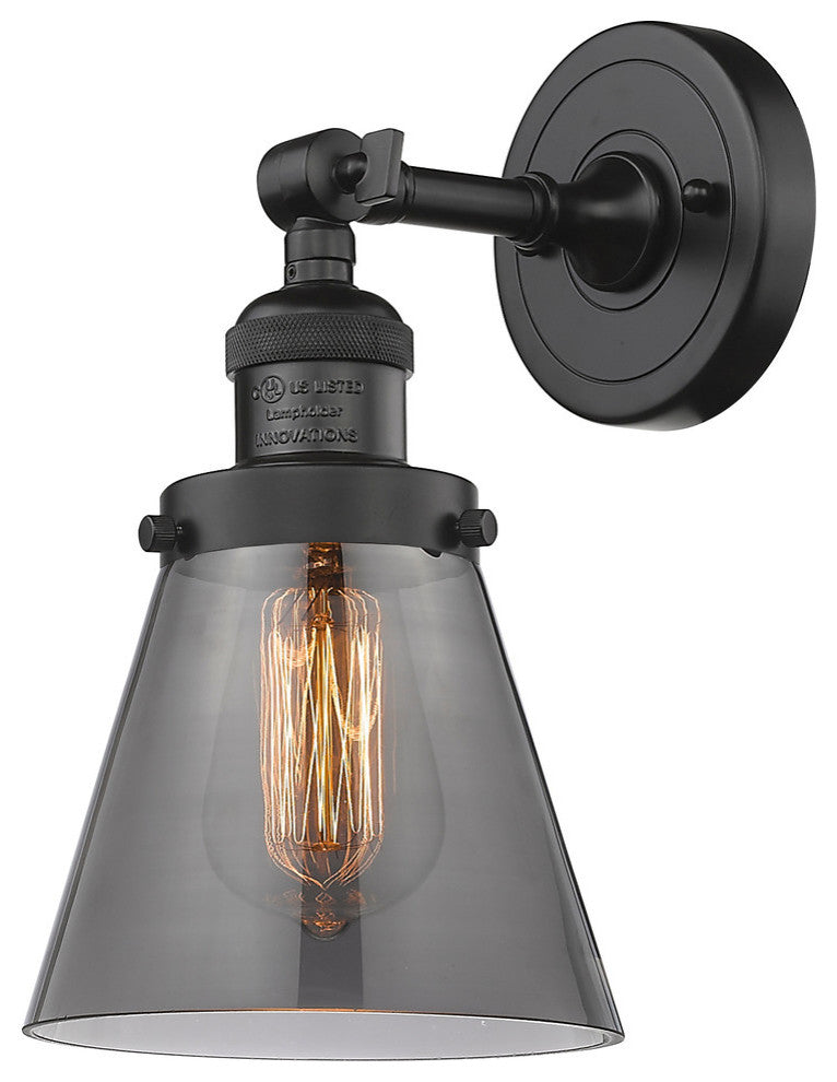 Small Cone 1-Light Sconce, Smoked Glass, Oil Rubbed Bronze