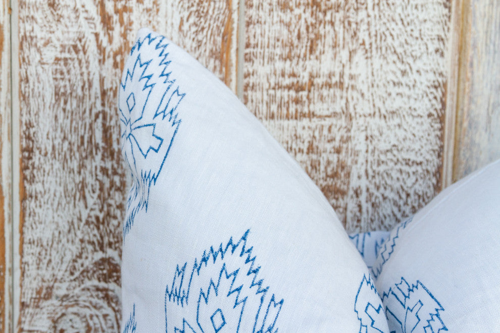 White Chimalli Aztec Block Print Pillow
