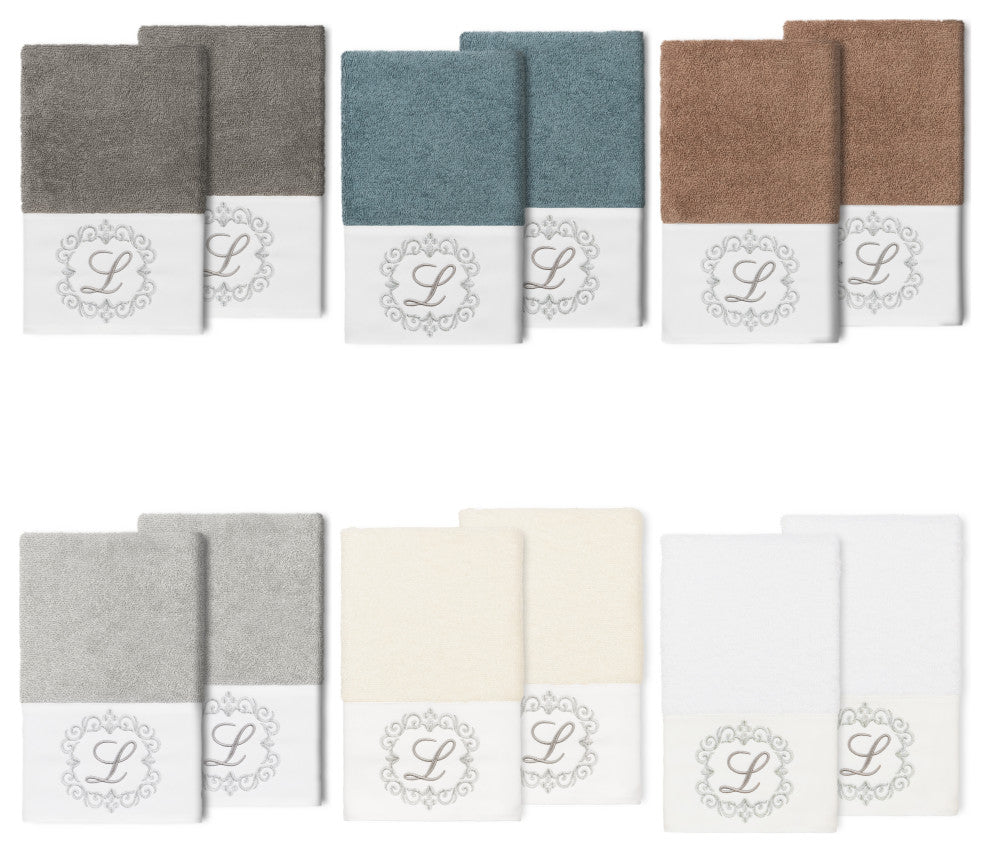 Linum Home Turkish Cotton Monica 2-Piece Embellished Hand Towel Set, Teal