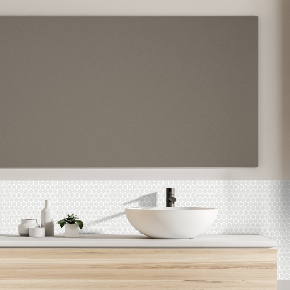 Huelva 12.68x11.02, White Glass Penny Mosaic Floor/Wall Tile, Sample