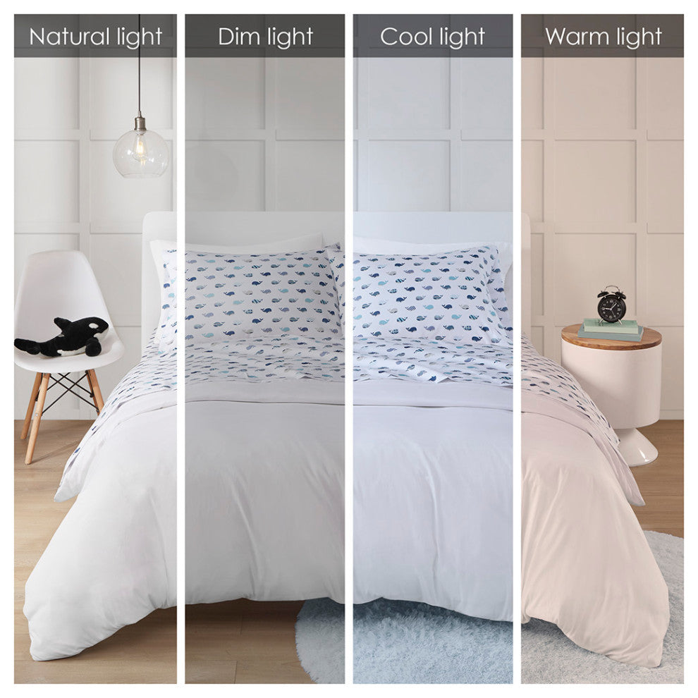 Mi Zone Printed Microfiber Sheet Set, Blue Whales