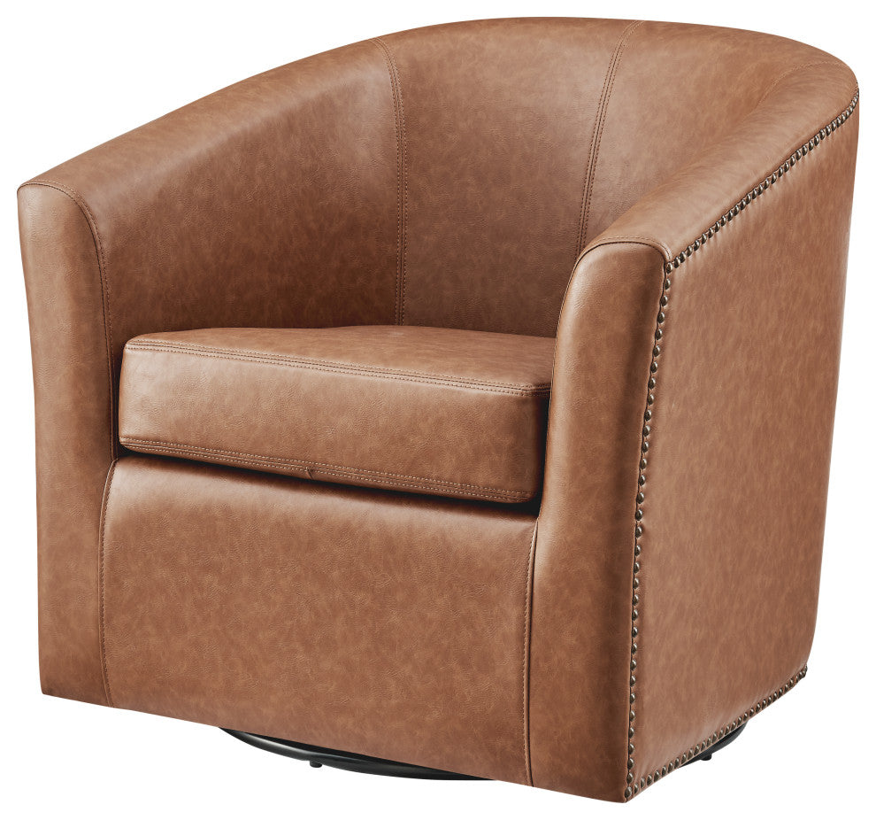 Ernest PU Swivel Accent Arm Chair, Vintage Cider
