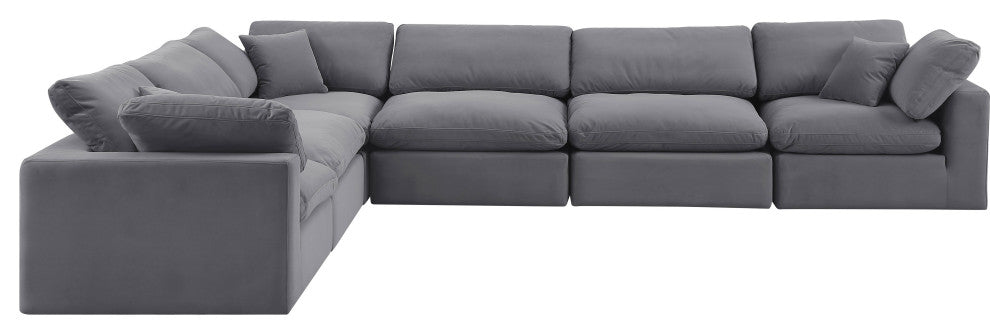 Comfy Upholstered L-Shaped Modular Sectional, Grey, 6-Piece: 3 Armless Chair, 3 Corner Chair, Velvet