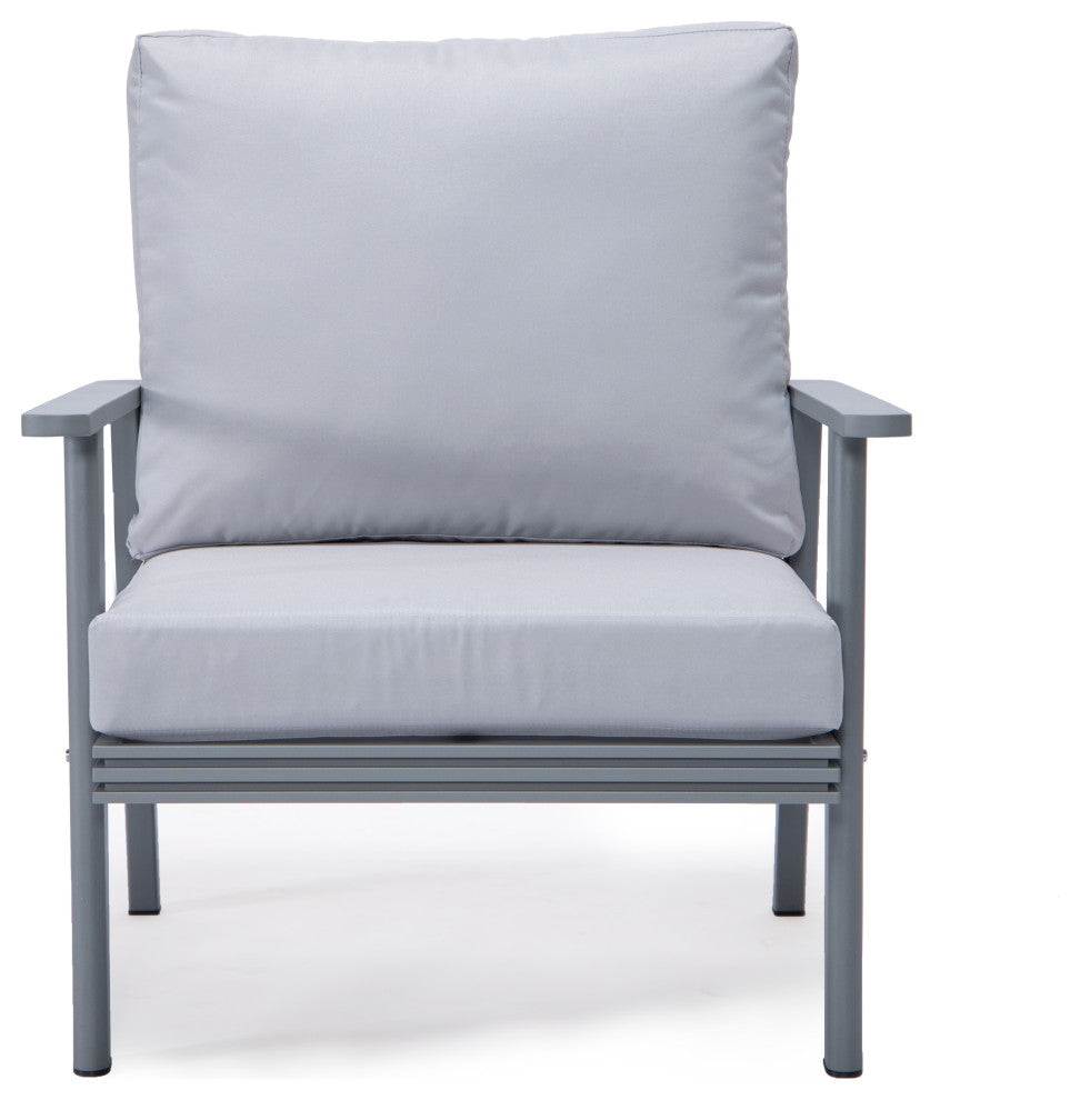 LeisureMod Walbrooke 3-Piece Patio Set With Gray Aluminum Frame and Cushions, Light Grey