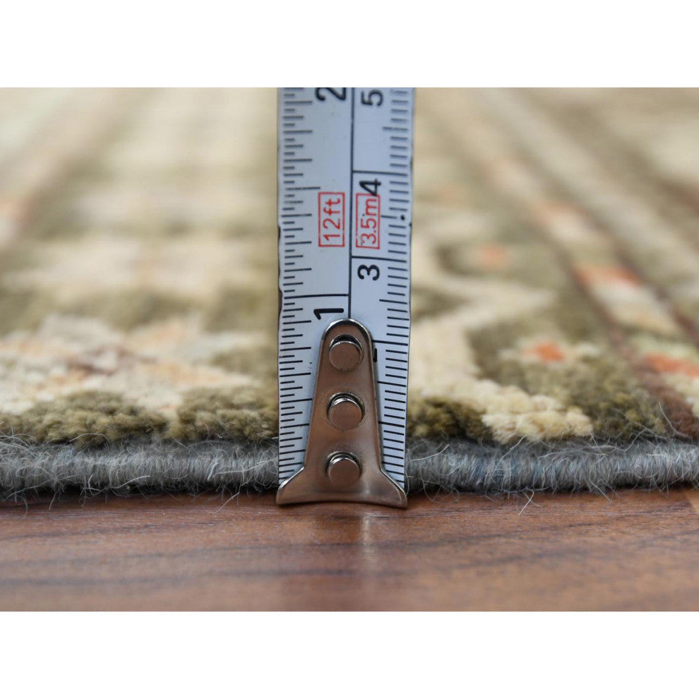 Green With Colorful Tassles Hand Knotted Super Kazak Khorjin Rug, 4'0"x5'9"