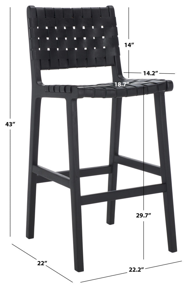 Safavieh Adah Leather Bar Stool, Black