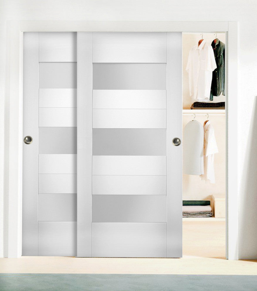 Sliding Closet Glass Bypass Doors / Sete 6003 White Silk / Rails, 36" X 80" ( 2* 18x80)