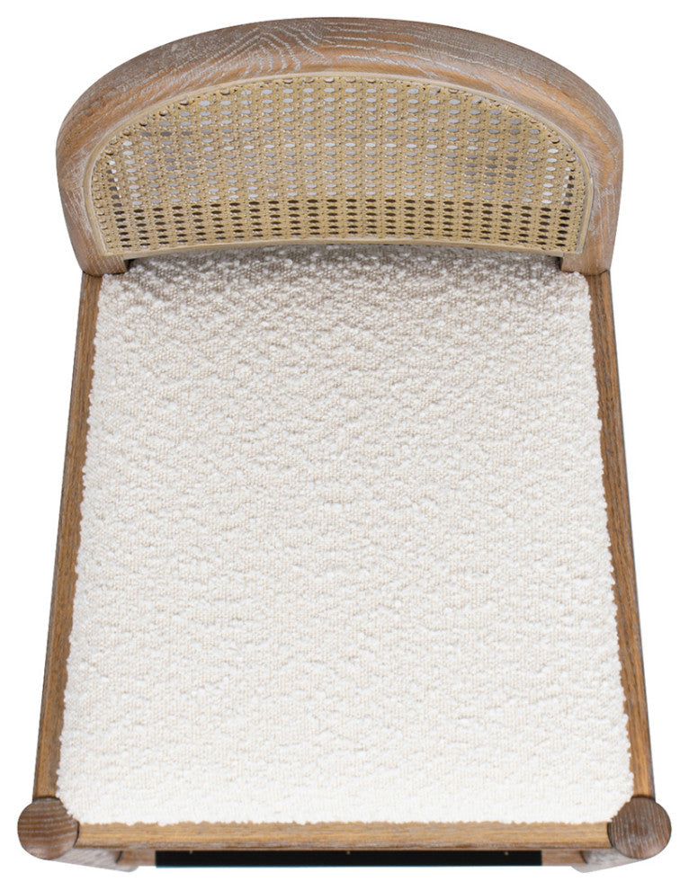 Panama Curved Back Cane Rattan Stool, Set of 2, Ivory White Boucle, 30" Bar Height