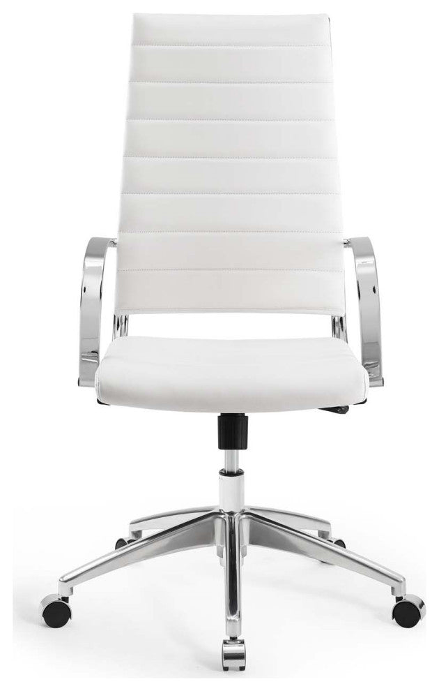 Computer Work Desk High Back Chair, Faux Leather, White, Home Business Office