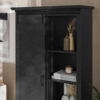Harrison 36" Wide Rustic Bookcase with Sliding Barn Door & Adjustable Shelves, Black