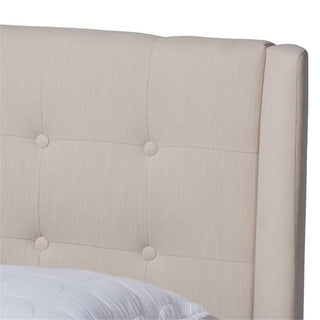 Naya Mid-Century Modern Beige Fabric Upholstered King Size Wingback Platform Bed
