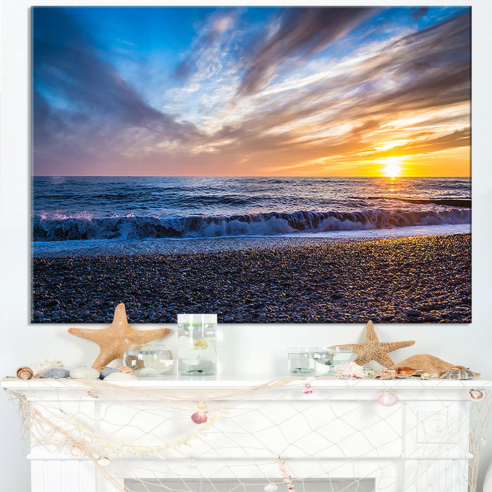 "Cloudy Sky With Bright Full Yellow Sun" Beach Wall Art, 40"x30"