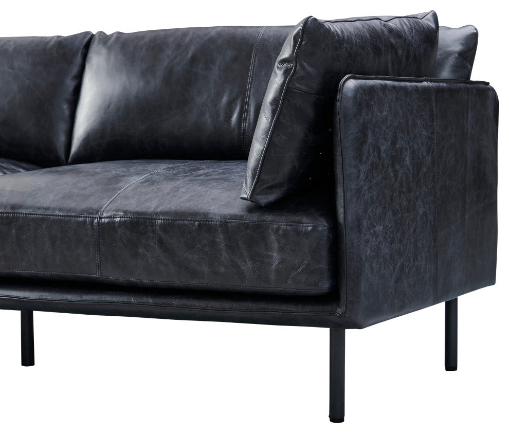 Venezia Industrial Modern Leather Sofa - Slate Leather
