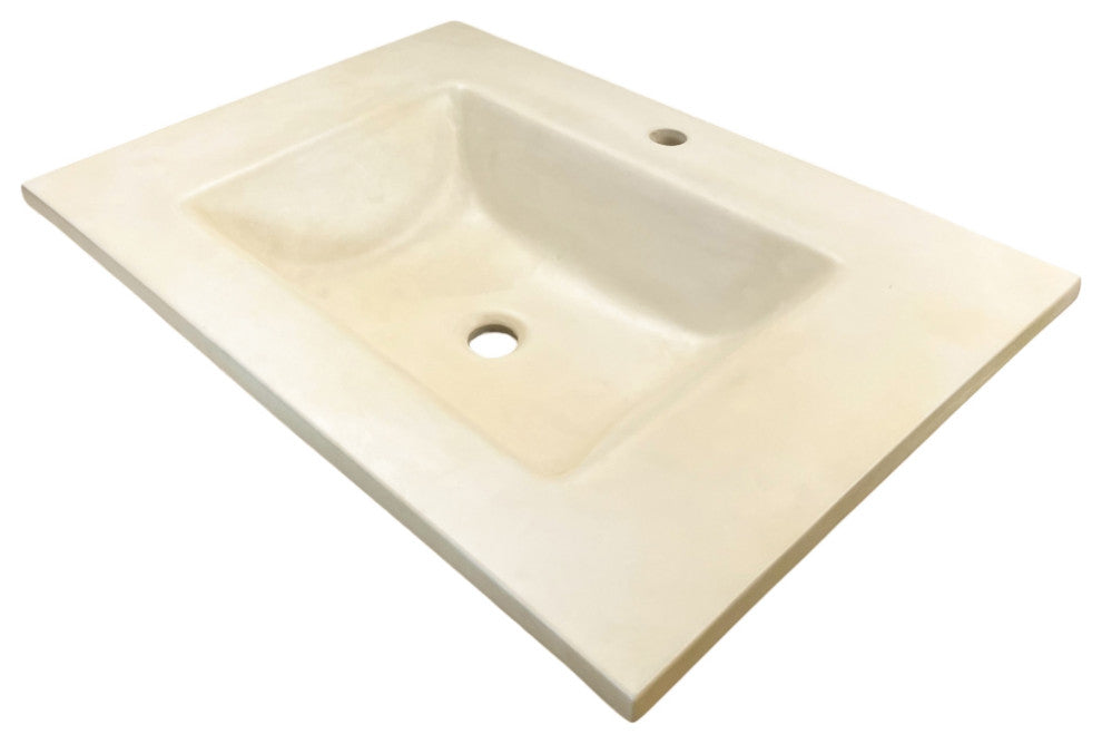 31" Single Concrete Rectangular Sink Top with Rectangle Sink, Cream