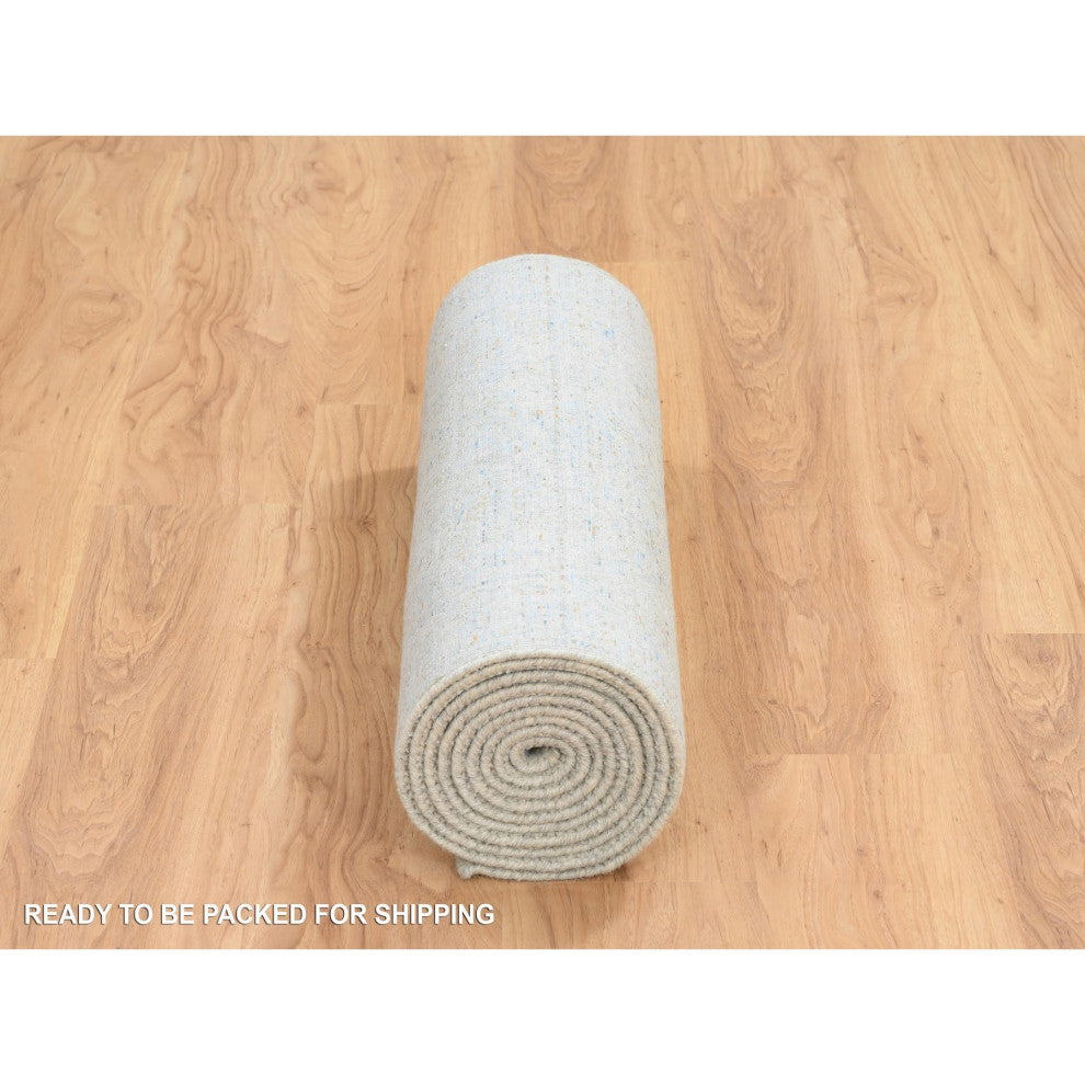 Gray, Tabriz Design, Wool and Silk Jacquard Hand Loomed Runner Rug, 2'7"x12'0"