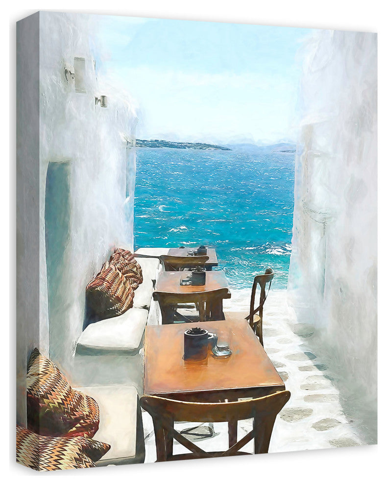 Grecian Tables By The Sea 16x20 Canvas Wall Art
