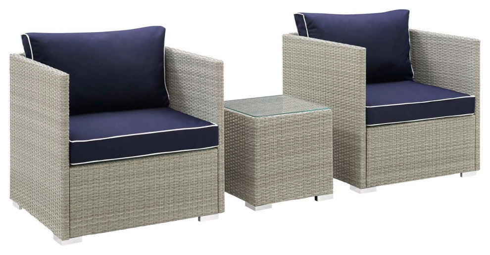 Light Gray Navy Repose 3 Piece Outdoor Patio Sectional Set