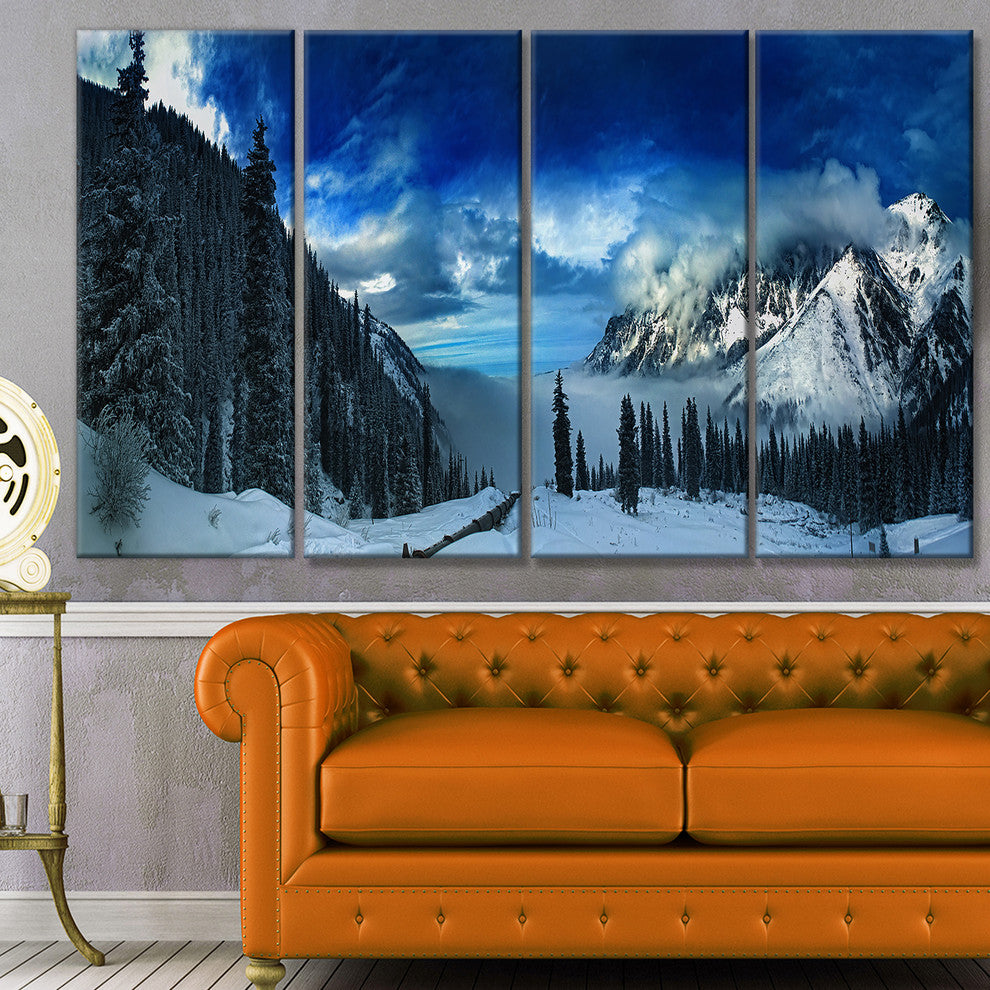 Panorama of Snowy Mountains, Landscape Canvas Art Print, 48"x28", 4 Panels