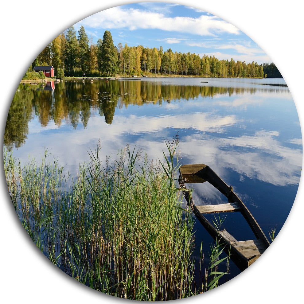 Beautiful Swedish September Lake, Landscape Disc Metal Wall Art, 11"