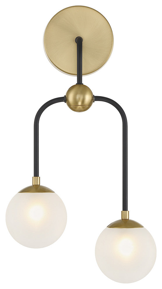 Couplet 2-Light Wall Sconce, Matte Black With Warm Brass Accents