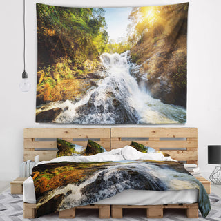 Waterfall through the Forest Landscape Wall Tapestry, 80"x68"