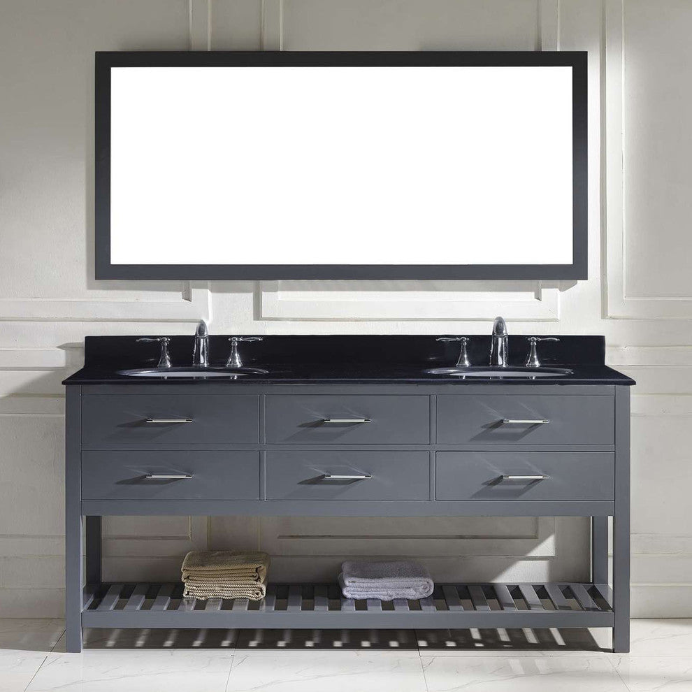 Virtu Caroline Estate 72" Double Bathroom Vanity, Gray, Faucet and Mirror