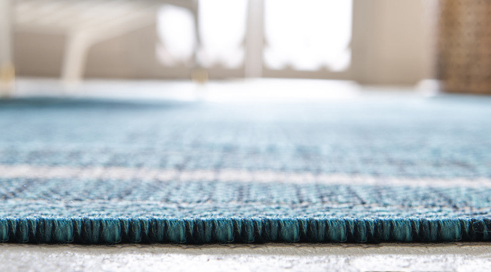 Unique Loom Teal Soft Border Outdoor 7' 0 x 10' 0 Area Rug