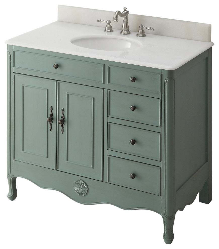 38 Inch Distressed Vintage Blue Cottage Style Daleville Bathroom Sink Vanity, No Mirror Add Faucet